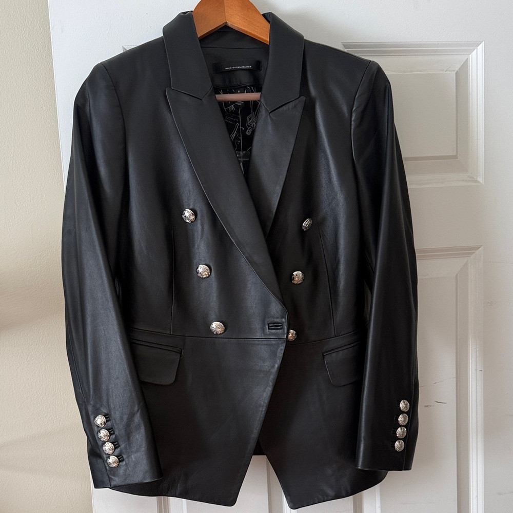 Elegant Black Leather Double-Breasted Women's Blazer